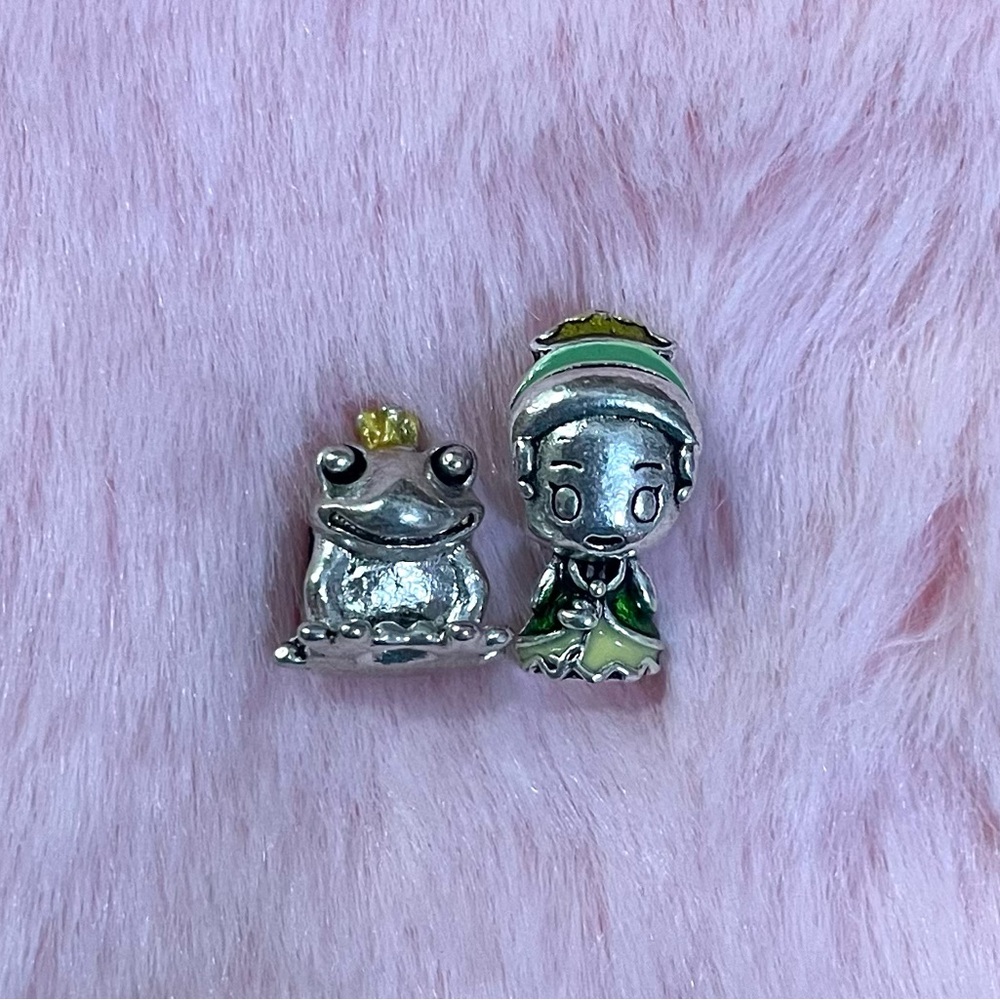 2 Pieces Princess Tiana & S925 ALE Frog Prince Collection Charm Set /Not Pandora